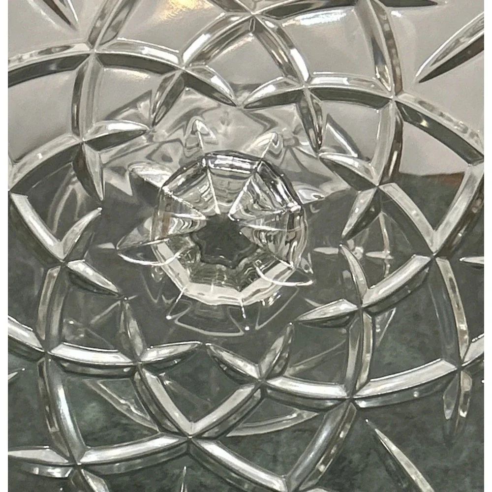 Gorham Lady Anne Clear Pressed Glass Pedestal Cake Stand Starburst Scalloped Rim
